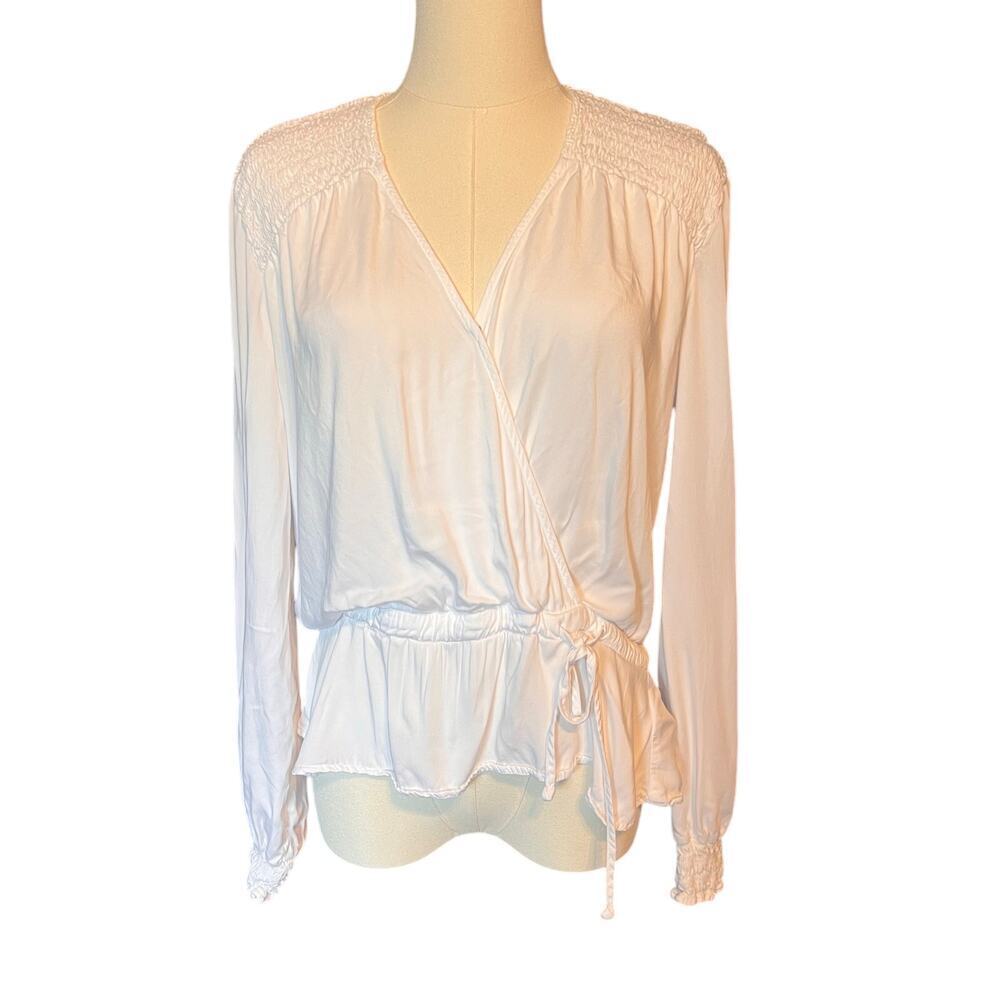Cloth & Stone White Boho Smocked Cottagecore Long Sleeve Blouse. Size Medium